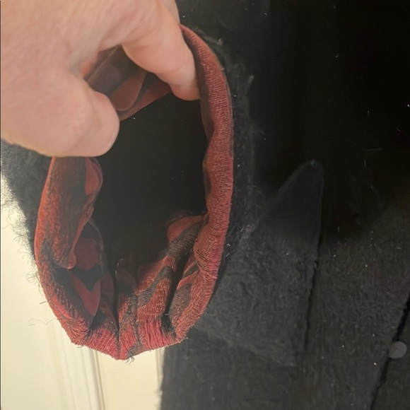 OOAK Canvasbacks Patchwork Wool Black/Red Teddy Hidden Buttons Vtg Coat - Picture 7 of 16